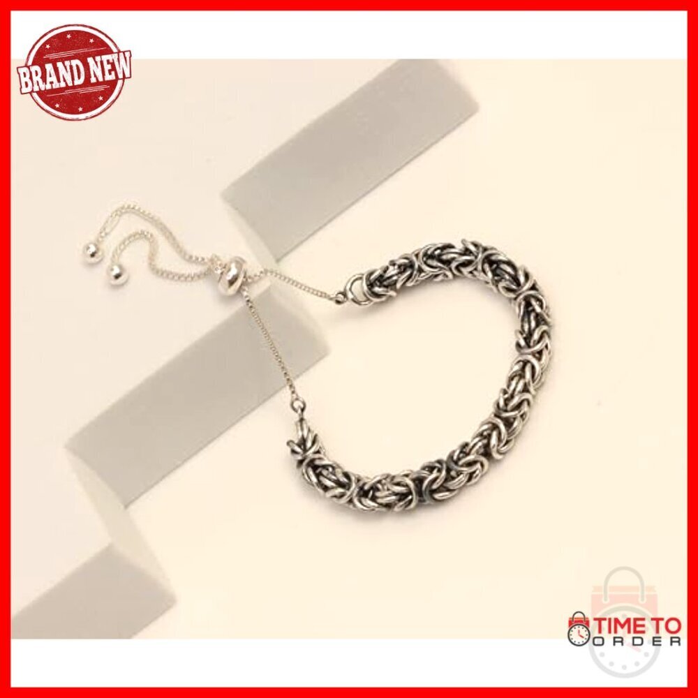 Sterling Silver Byzantine Chain Bracelet Adjustable Bolo Closure Elegant Minimal - Picture 3 of 7